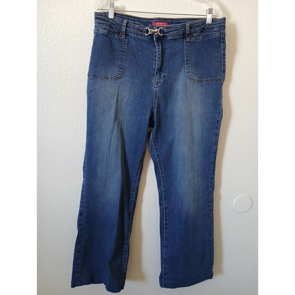 Guess Jeans Women's Jeans Blue Size 34 Wide Leg Flap Pocket Blue Denim Retro - Picture 2 of 16